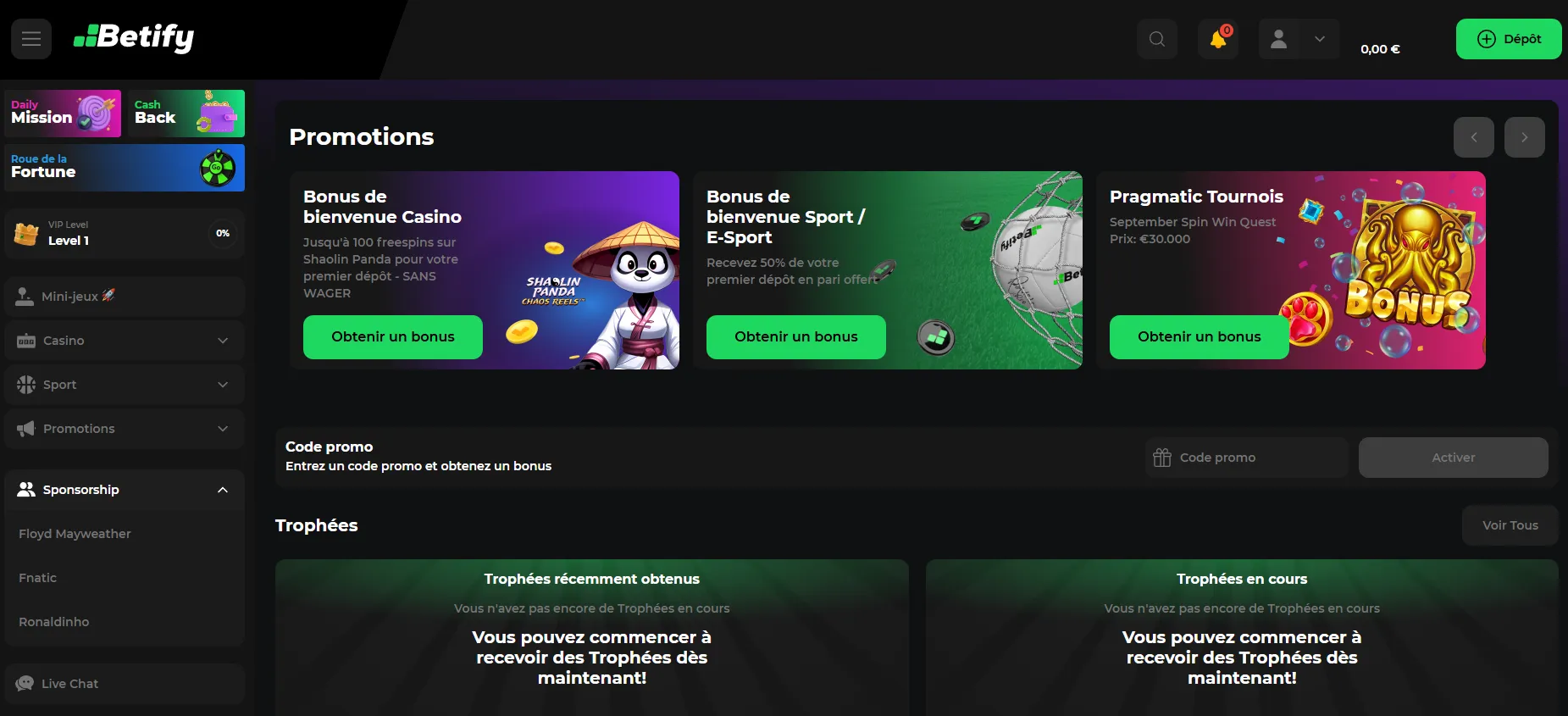 Présentation des offres casino et sport Betify