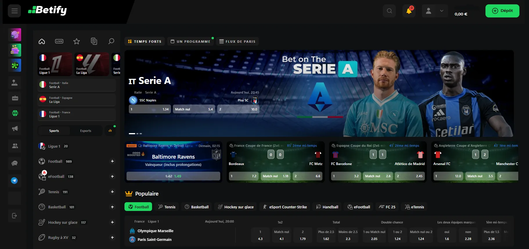Marchés et événements sportifs sur Betify